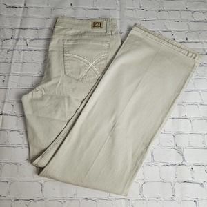 LEI Jeans Juniors 15 Regular Sophia Hipster Flare Ivory Stretch Logo Embroidered